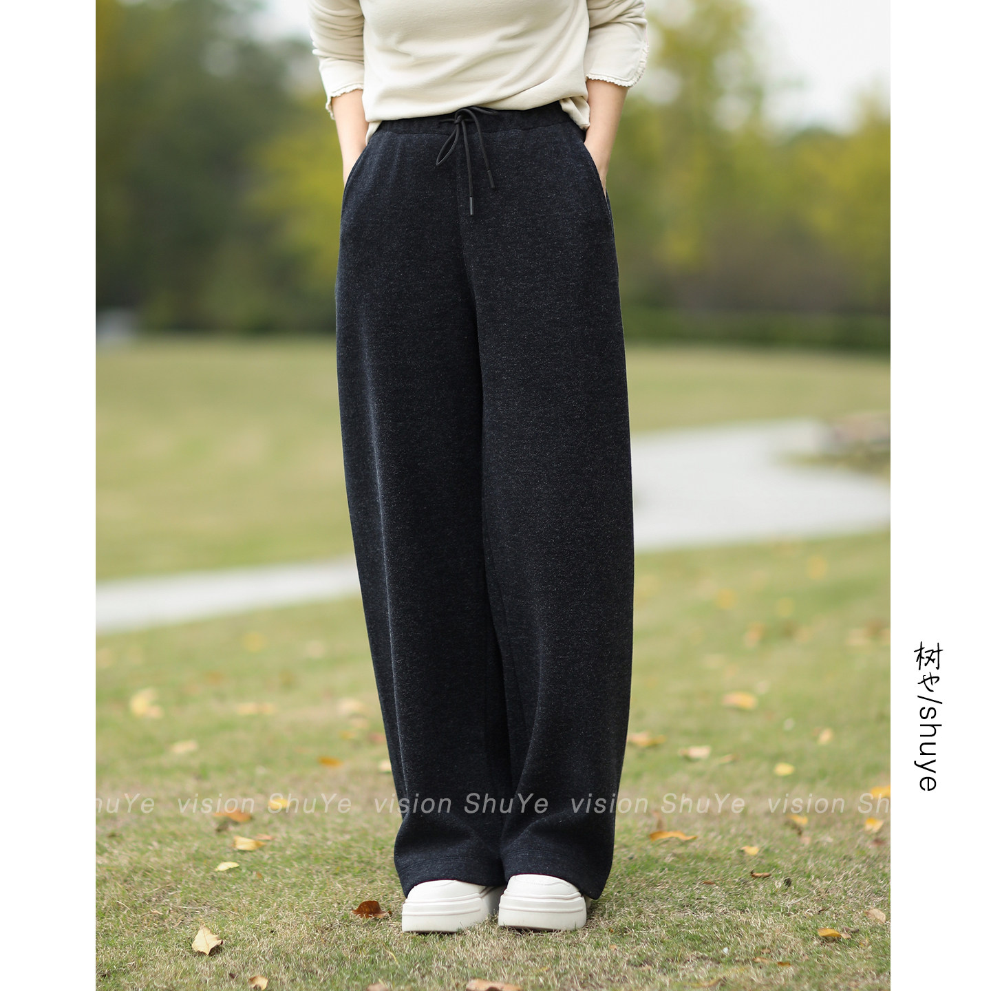 树也 简约有型 含羊绒混纺显瘦百搭休闲裤毛呢阔腿裤直筒裤女加绒,淘宝优惠券,粉丝福利购,淘宝优惠卷