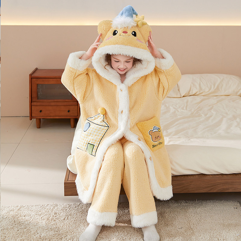 儿童睡衣女孩秋冬季珊瑚绒中大童2025新款法兰绒加厚保暖女童睡袍,淘宝优惠券,粉丝福利购,淘宝优惠卷