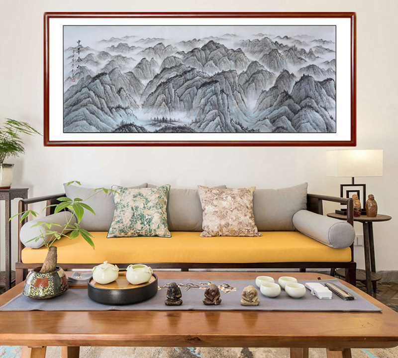 中式手绘国画背有靠山背景墙装饰办公室字画大气稳如泰山招财壁画_虎窝淘