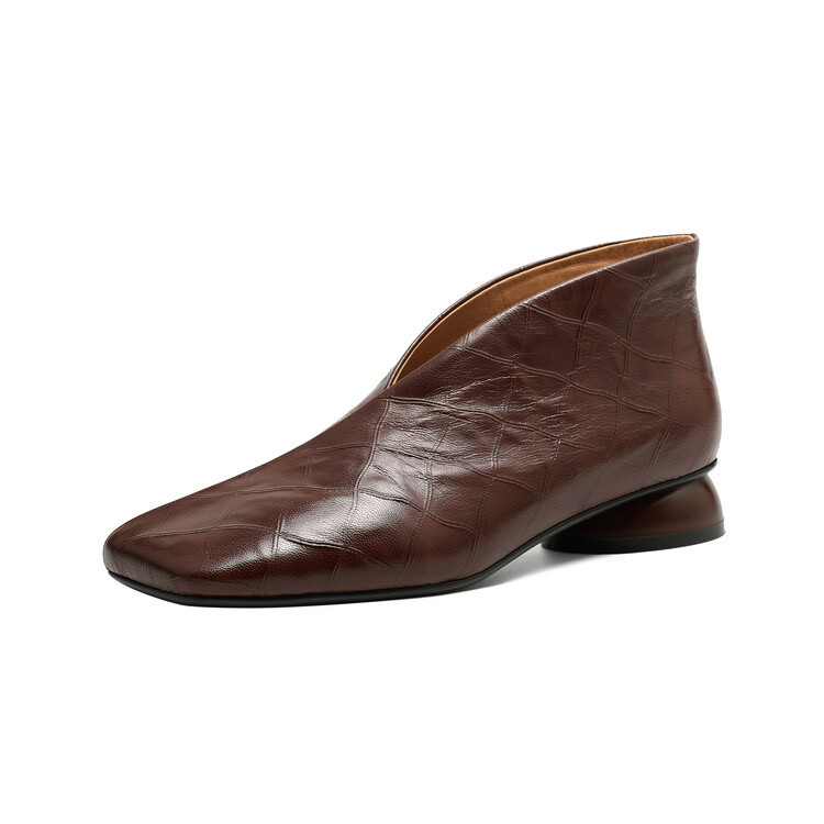 复古真皮小短靴女2025秋新款英伦风及踝靴小方头软底软面低跟单鞋,淘宝优惠券,粉丝福利购,淘宝优惠卷