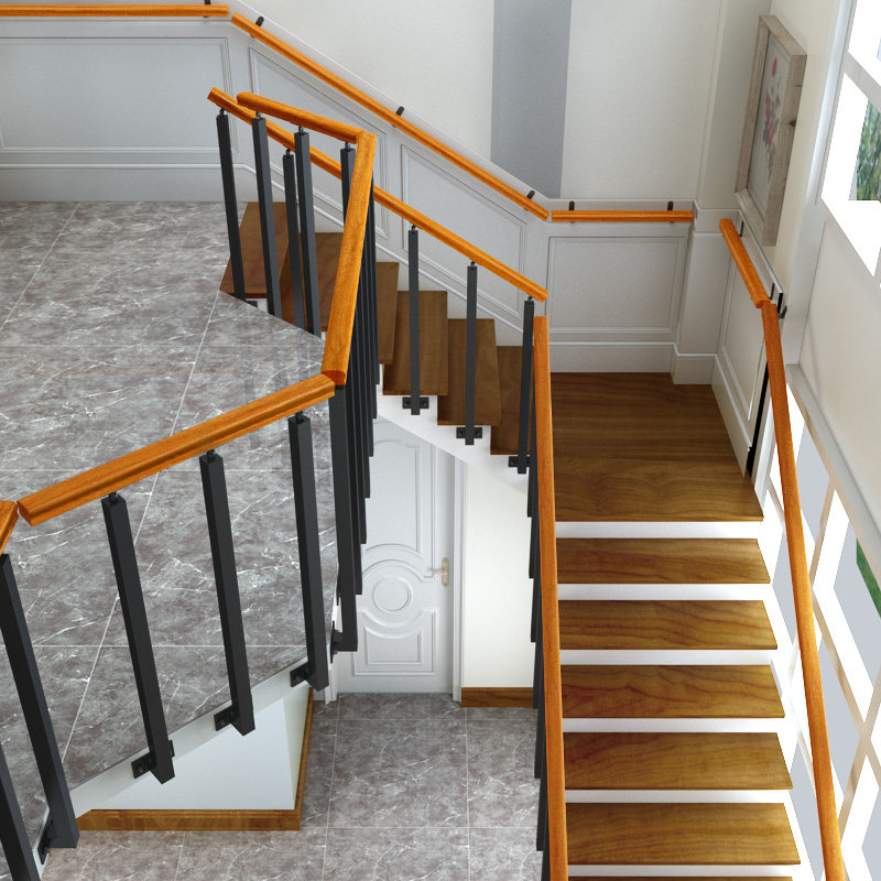 简约实木楼梯扶手护栏室内防护栏杆现代阁楼铁艺立柱复式酒吧围栏