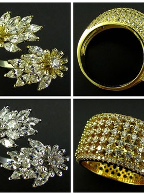 微镶锆石夸张华丽风花朵流行首饰