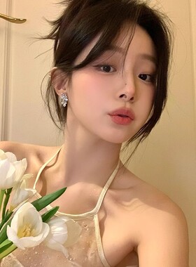 S925银针百搭气质名媛锆石花朵耳钉女轻奢小众高级感耳钉网红耳饰