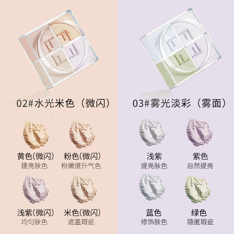 兰瑟四宫格散粉轻盈蜜粉秋冬定妆粉修容哑光细闪柔焦遮瑕冷色系