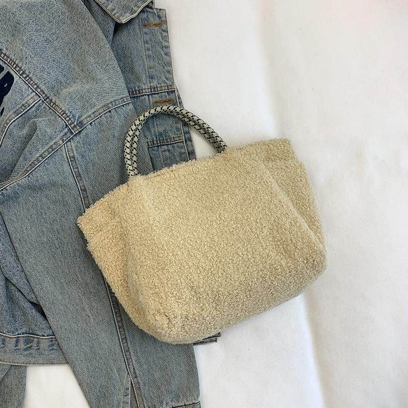 2025秋冬新款毛绒手提小包时尚百搭购物袋简约外出手拎女士便当包,淘宝优惠券,粉丝福利购,淘宝优惠卷