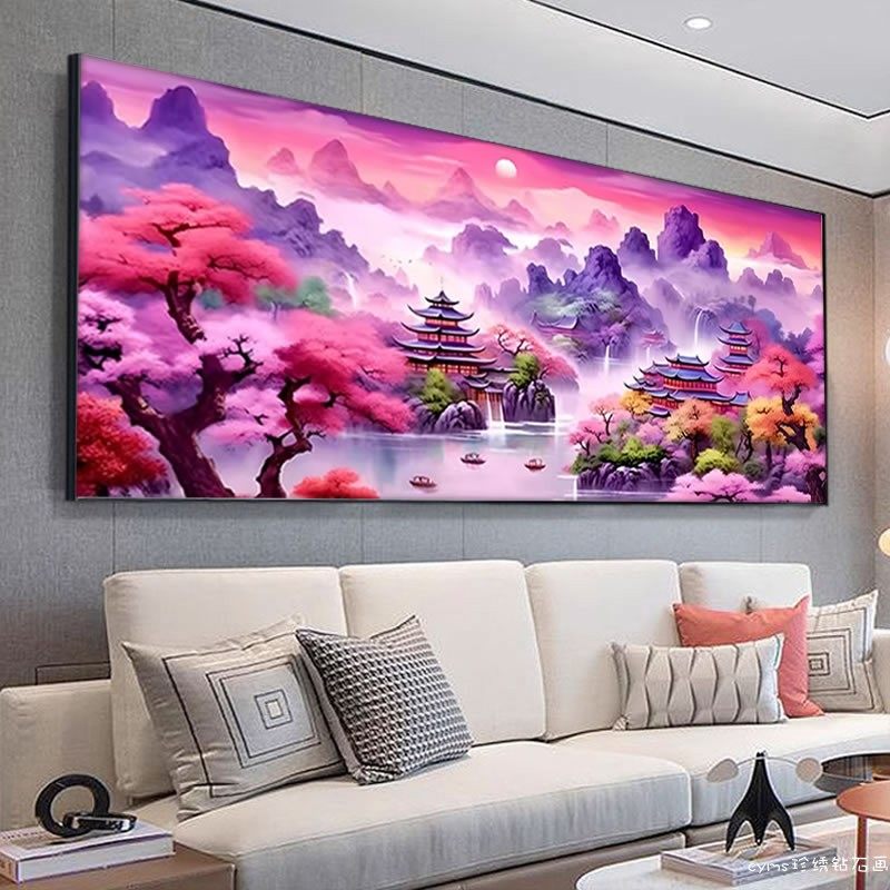 5d客厅2026新款钻石画方钻满钻紫气东来高颜值山水风景贴钻十字绣,淘宝优惠券,粉丝福利购,淘宝优惠卷