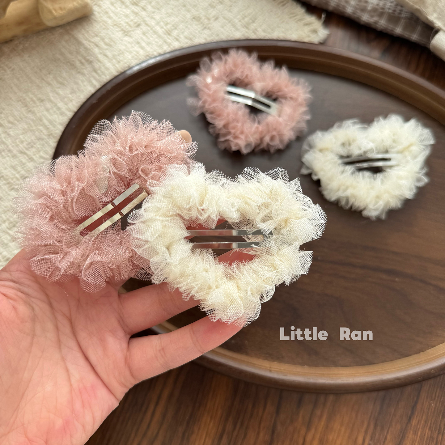 Little Ran超仙网纱爱心发夹女气质超仙少女碎发刘海夹侧边夹发饰 - 图1