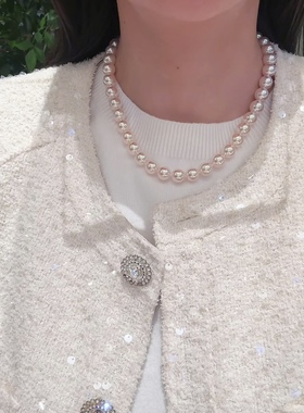 (花千树珠宝)仿日本天女樱花粉akoya珍珠项链温柔感