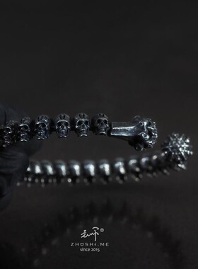主师纯银暗黑银饰原创骷髅手链