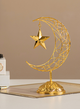 跨境中东手持五星高脚月牙金属摆件家居客厅玄关电视柜装饰品摆件