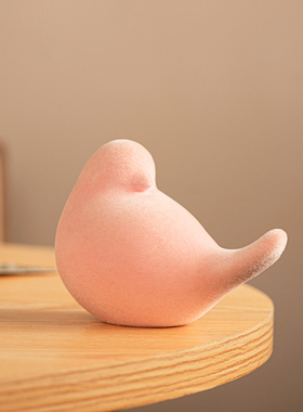 北欧植绒粉色小鸟陶瓷工艺品家居室内客厅玄关桌面装饰品摆件