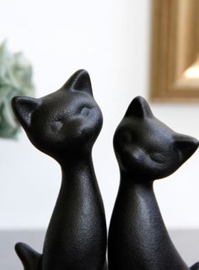 猫咪卡通日式风黑色陶瓷装饰摆件