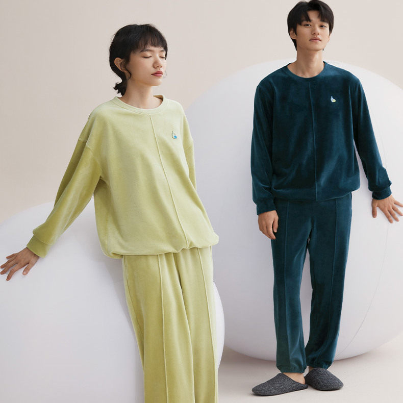 红豆品牌门店海岛绒睡衣抗静电情侣男女士秋冬珊瑚绒可外穿家居服