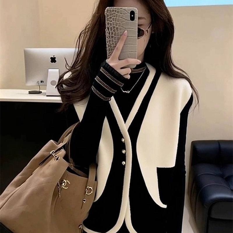 巨好看小香风黑白撞色女马甲新款2025冬季高级感时尚坎肩马夹外套,淘宝优惠券,粉丝福利购,淘宝优惠卷