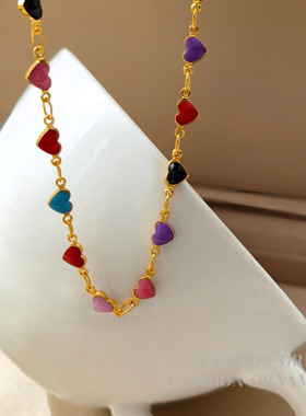 波西米亚风彩色爱心项链个性