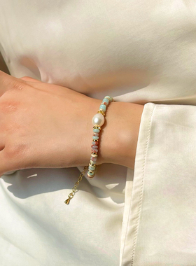 天然石彩色串珠手项链轻奢小众