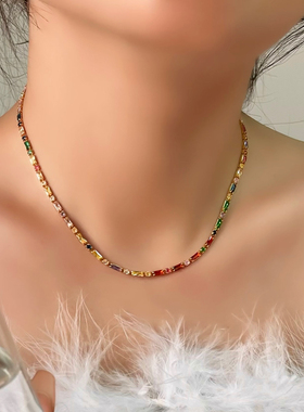 2023年新款彩色锆石项链夏季新款