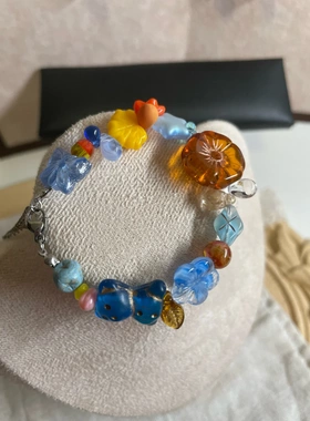 橘光海岸 （孤品） 一只童手作 原创设计捷克琉璃手链女生手链