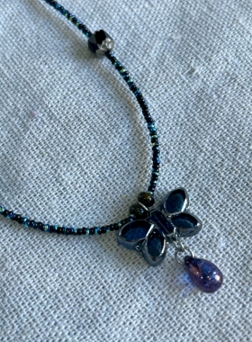 一只童手作  透蓝蝴蝶 五彩斑斓的黑 琉璃珠  独特饰品  小众设计