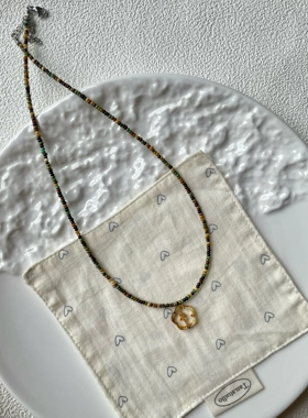 琥珀糖山竹花 捷克琉璃项链 小众手作饰品