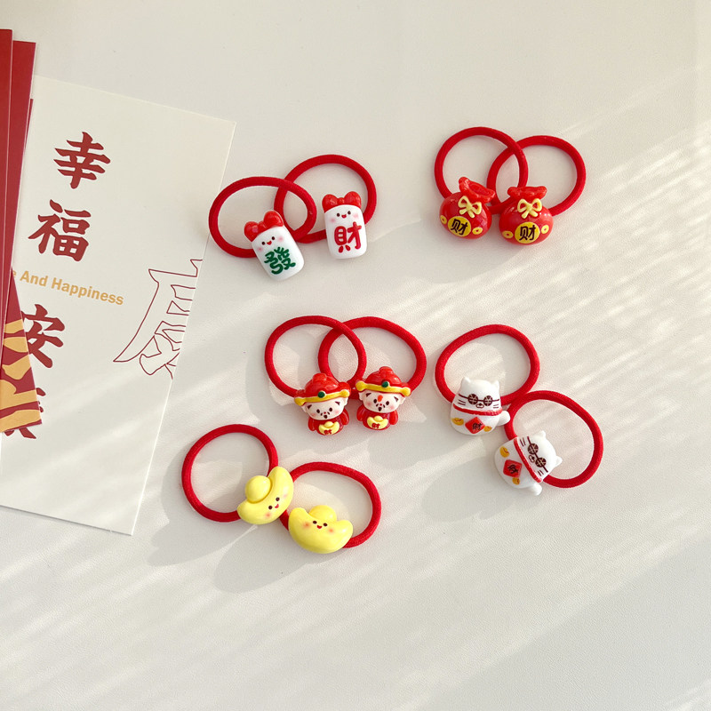 李佑佑 过年头饰儿童新年红头绳卡通汉服国风扎头发发圈发饰女童,淘宝优惠券,粉丝福利购,淘宝优惠卷