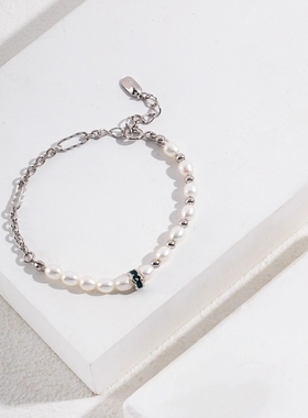 S925银镀18K金珍珠手链不对称设计感轻奢小众精品女款手链礼物