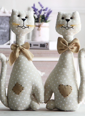 创意卡通可爱布艺小兔子猫咪摆件