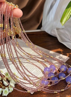 店主推荐设计感复古国风人造紫水晶紫色石英岩锁骨链项链颈链