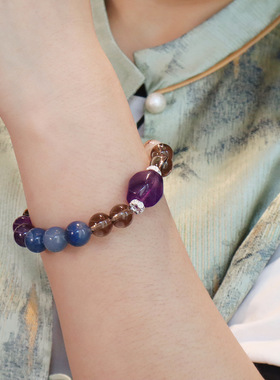 天然多宝水晶手链集合白水晶紫水晶虎眼石粉晶红胶花黄水晶饰品