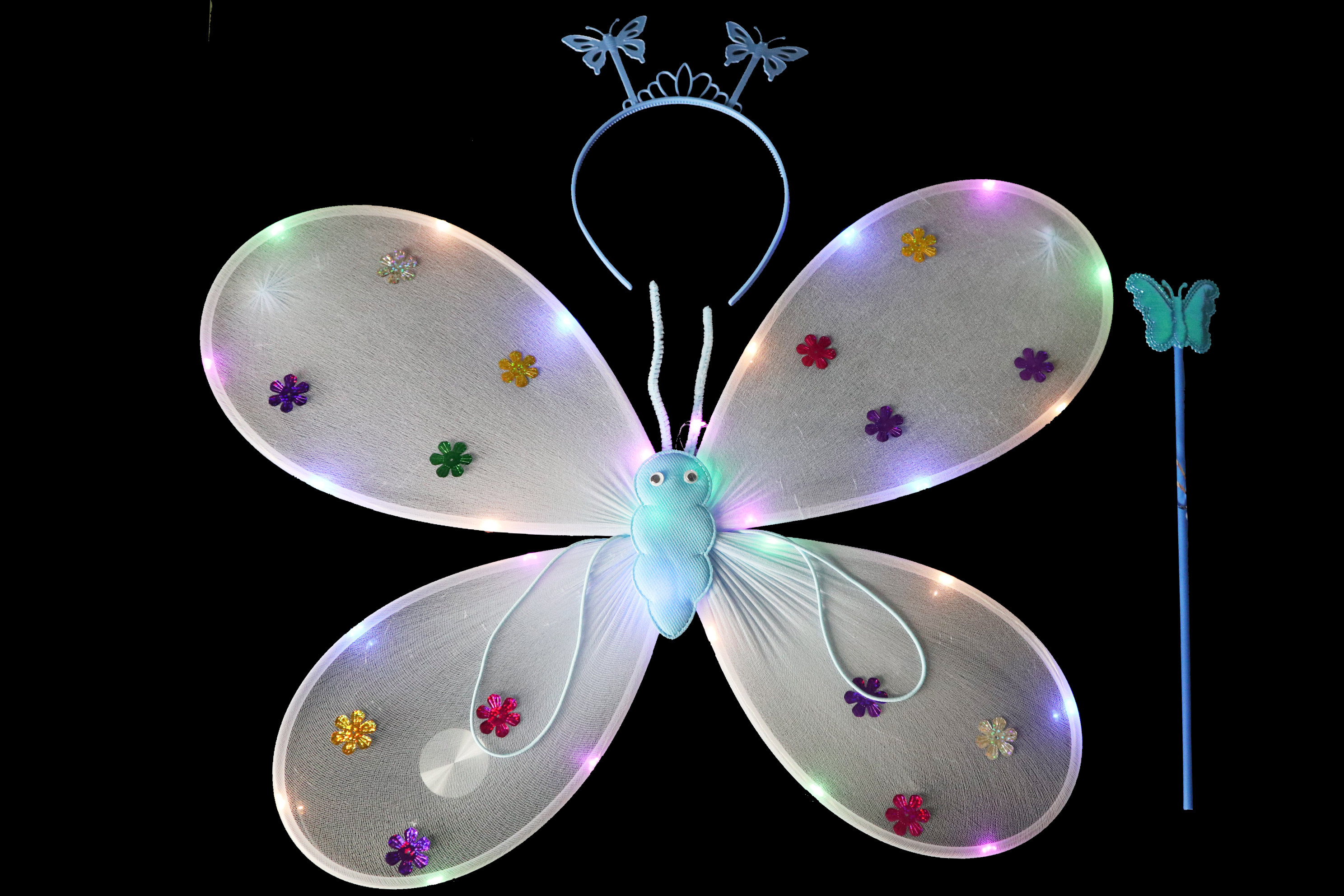 新款发光小女孩背的蝴蝶翅膀道具儿童奇妙仙子玩具魔法棒花仙子