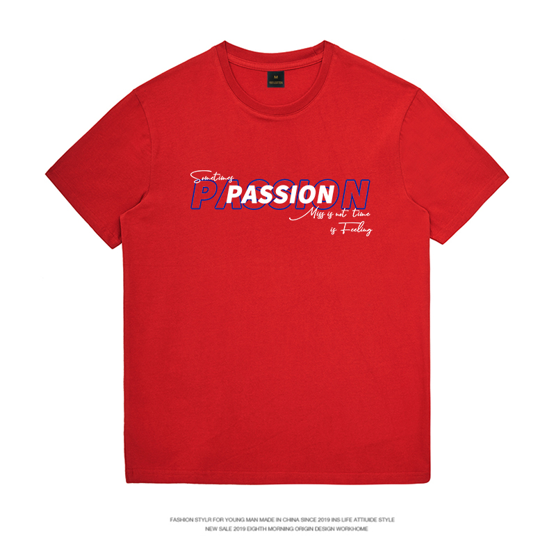 Passion | 美式字母印花短袖男纯棉宽松圆领T恤女ins潮牌半袖夏装 - 图2