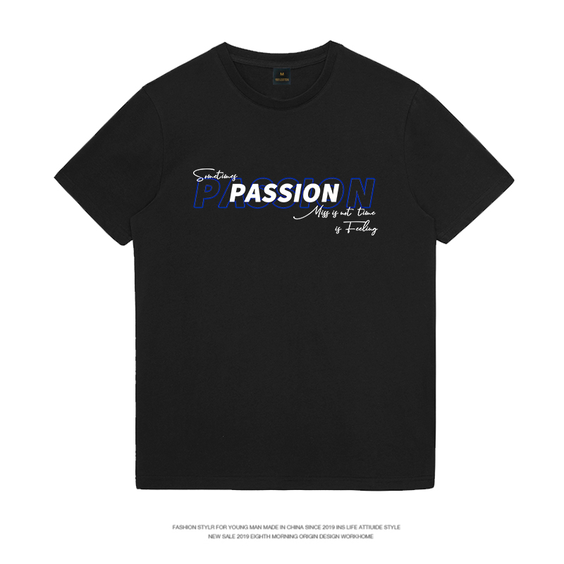 Passion | 美式字母印花短袖男纯棉宽松圆领T恤女ins潮牌半袖夏装 - 图1