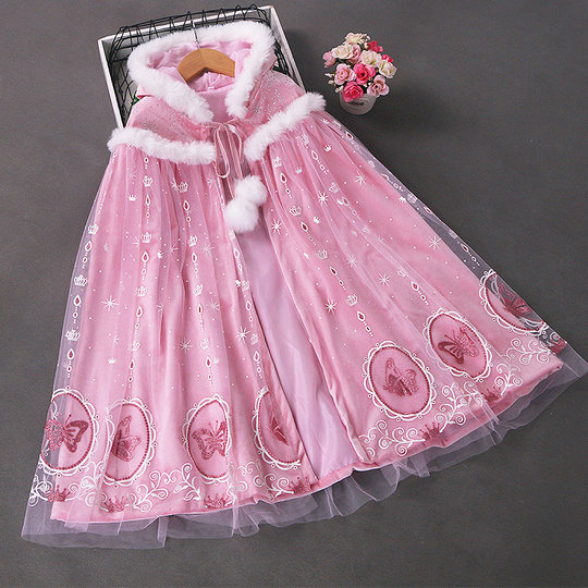 爱莎公主披风冰雪奇缘女童秋冬新款艾莎披肩爱沙儿童冬季斗篷加绒