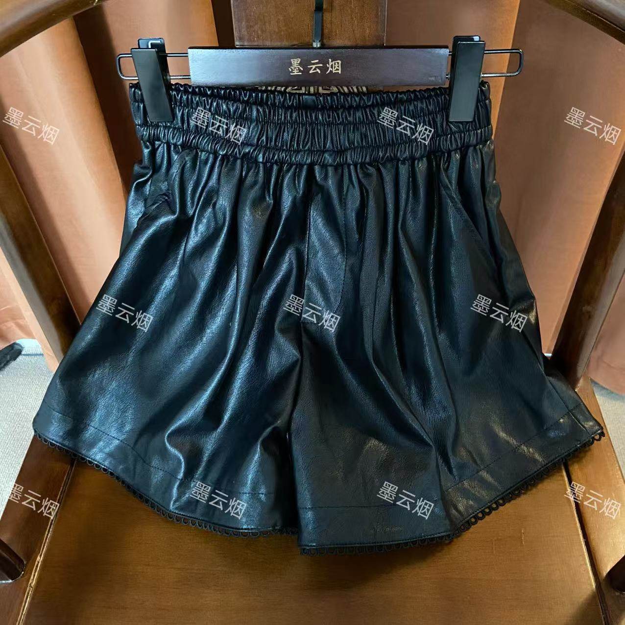 【黑蝶】松紧显瘦高腰女士皮裤纯色中腰厚款短裤ins百搭宽松时尚,淘宝优惠券,粉丝福利购,淘宝优惠卷