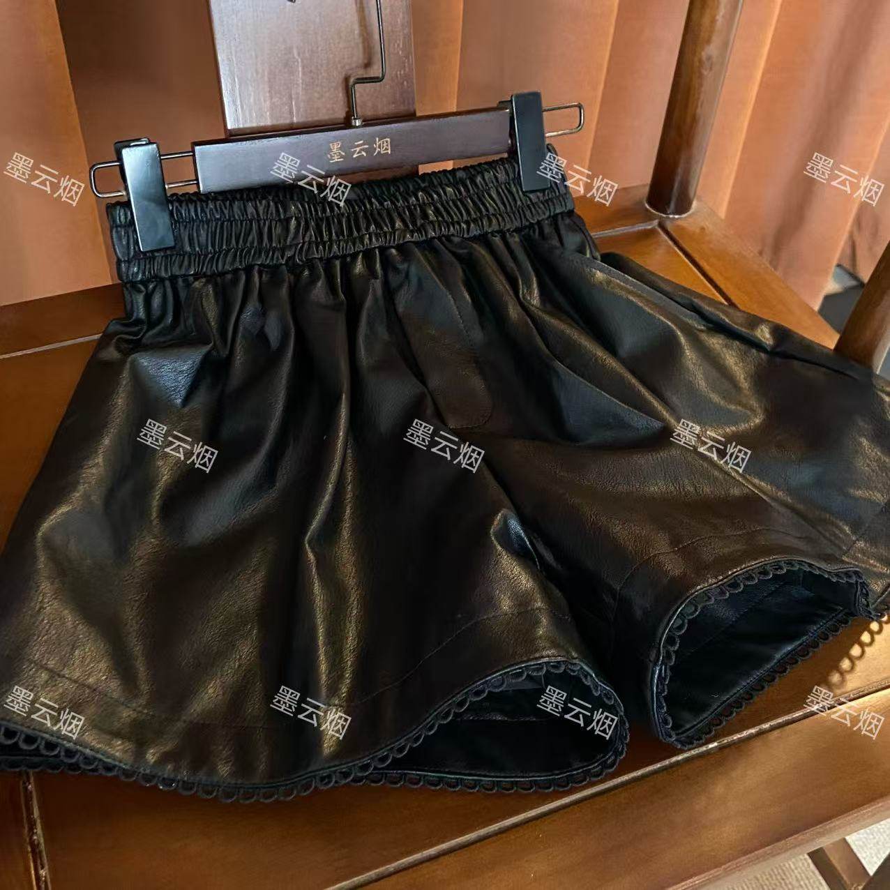 【黑蝶】松紧显瘦高腰女士皮裤纯色中腰厚款短裤ins百搭宽松时尚,淘宝优惠券,粉丝福利购,淘宝优惠卷