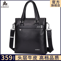 Headlayer cow leather handbag male skewed satchel leather briefcase mens bag Business 2023 new casual single shoulder backpack