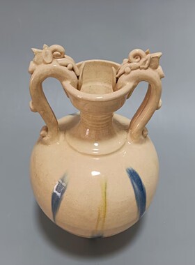 复古双龙陶瓷瓶客厅摆件艺术品