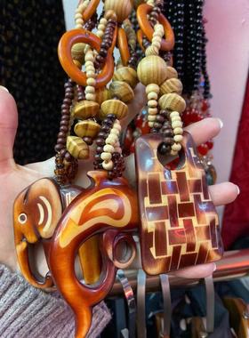 云南椰壳鸡翅木蜜蜡毛衣项链