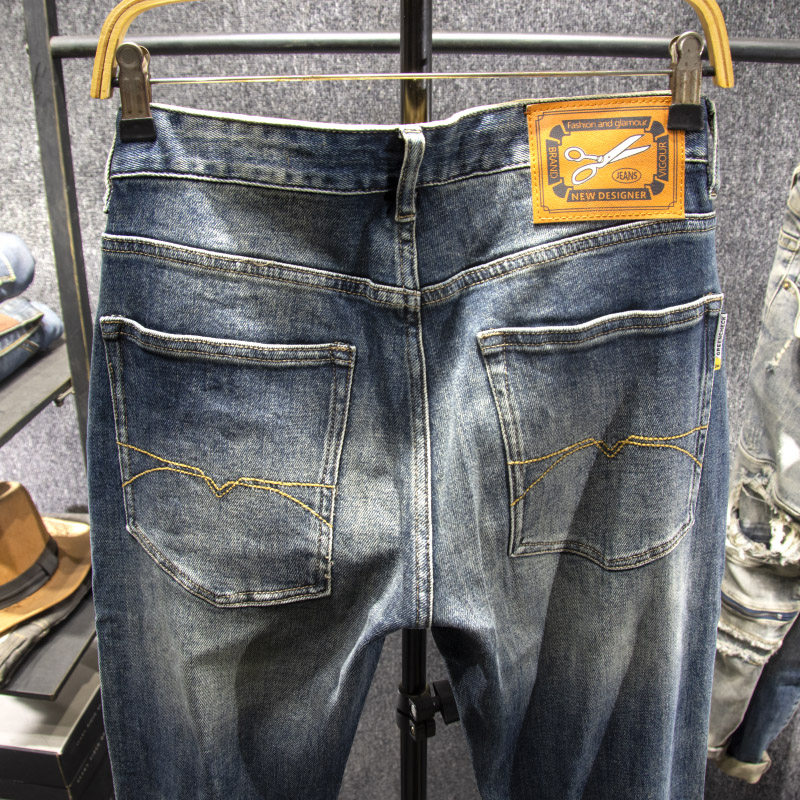 三古木棉 高端复古怀旧牛仔裤男修身小脚秋冬新品做旧裤子男潮牌,淘宝优惠券,粉丝福利购,淘宝优惠卷