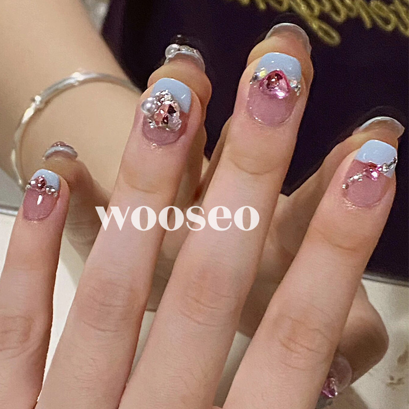 蓝色美甲穿戴甲短款高级感纯手工定制短戴甲2025新款法式指甲贴片 - 图2