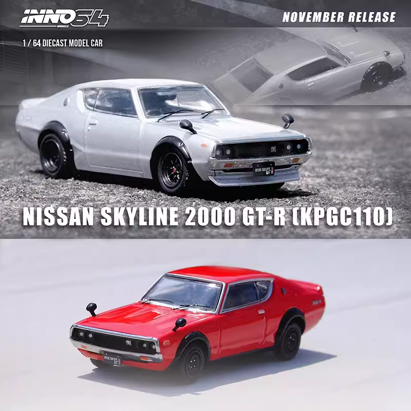 INNO 1:64 尼桑KPGC110 SKYLINE天际线2000 GT-R仿真合金汽车模型 - 图0