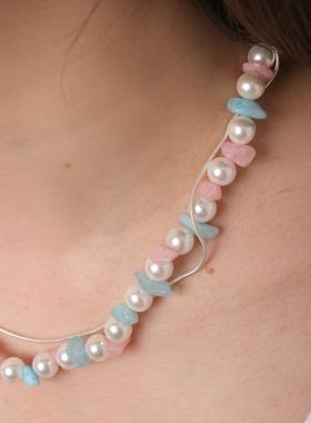 GetEmON原创高级感双层小众天然珍珠碎石拼接男女串珠锁骨项链