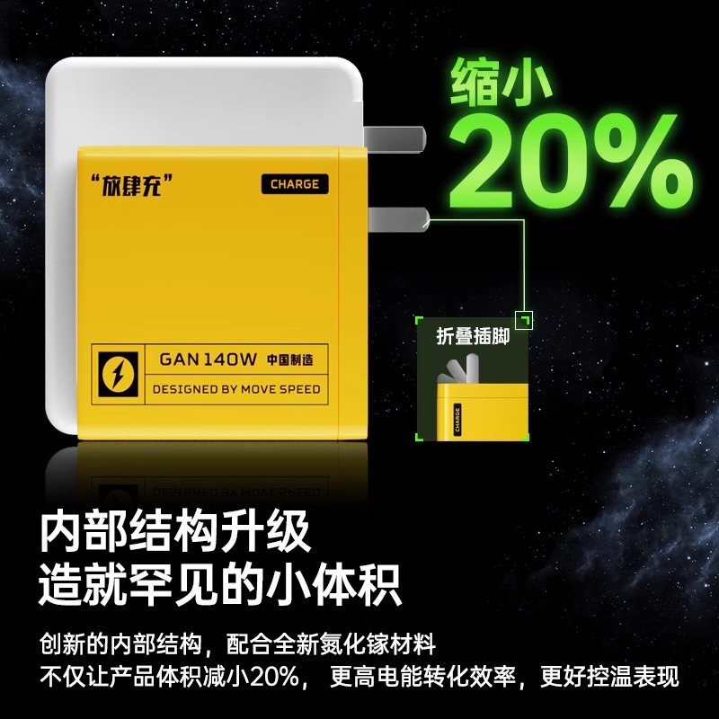 移速140W氮化镓GaN充电器头PD3.1超级快充typec插头多口usb适用苹果15promax华为14笔记本电脑100w桌面充电站 - 图1