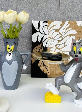 邪恶的汤姆猫托盘收纳杰瑞鼠创意插花笔筒桌面猫和鼠装饰礼物摆件