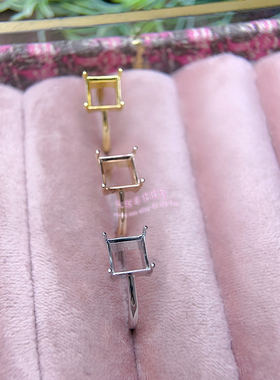 925银戒指空托方形3MM4MM