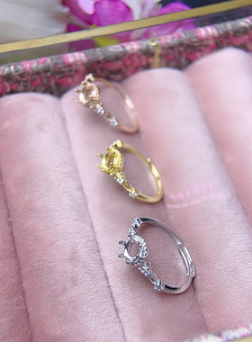 925银戒指空托 圆形 3 4 5 6MM 镶嵌用银戒托开口指圈戒指银托