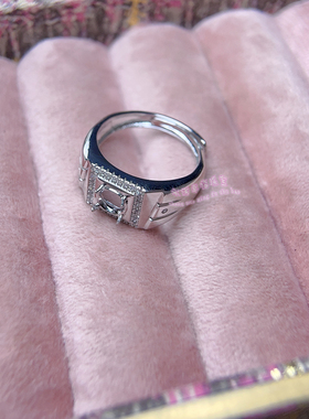 925银男款戒托 圆形 6 7 8MM 镶嵌宝石用男士银托空托