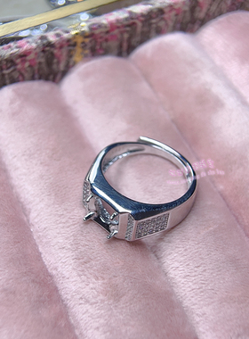 925银男款戒托 圆形 6 8 9MM 镶嵌宝石用男士银托空托