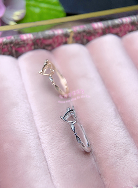 925银戒指空托 心形 5MM 6MM7MM8MM  女款镶嵌宝石开口银戒托