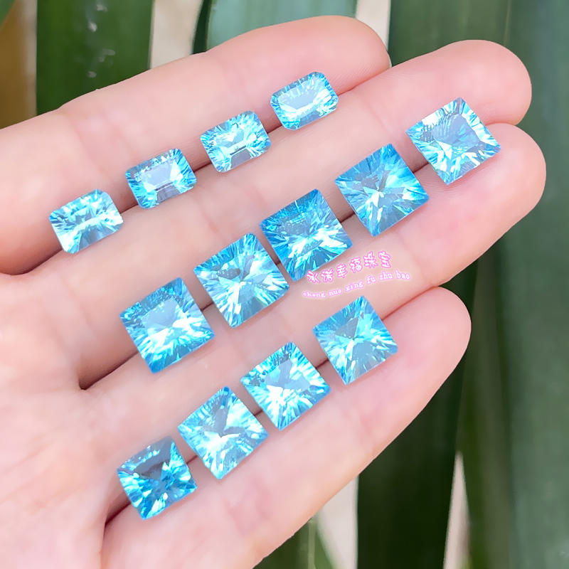 天然托帕石裸石戒面 千禧工方形8MM9MM 长方6*8瑞士蓝托帕石原石 - 图2